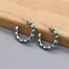 Brincos Europeus e Americanos Transfronteiriços Retrô Turquesa em Forma de C para Mulheres Moda Exagerada Versátil Geométricos