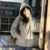 Nuevo cárdigan con capucha extragrande, chaqueta sudadera elegante y chic para mujer, estilo coreano, adecuado para primavera y otoño, perfecto para figuras petite