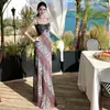 Vestido de tirantes con encaje de color contrastante y estampado de leopardo para mujer, vestido de verano sexy sin espalda ajustado a la cadera, vestido largo estilo vacacional que ciñe la cintura