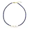 Collar Vintage Estilo Francés de Lapislázuli y Perla de Agua Dulce para Mujer, Moderno y Elegante, Cadena Sencilla para Clavícula con un Toque de Lujo Ligero y Sensación de Alta Gama