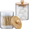 Caja de bambú PS con bastoncillos de algodón, contenedor redondo portátil, caja de almacenamiento para discos de algodón cosméticos, caja de algodón con hisopos para desmaquillaje