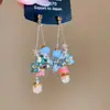 Aretes de Aguja Plateada con Borlas de Cristal Incrustadas de Diamantes, Estilo Étnico, Estética de Nicho, Lujo Ligero, Sensación de Alta Gama, Aretes Exagerados y Versátiles