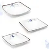 Prato quadrado de melamina flor de lótus azul plástico imitação de porcelana louça quadrada comercial prato de arroz com tampa prato de cozido
