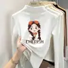 Ropa interior para niñas con forro polar, nuevo estilo otoño/invierno, manga larga, a la moda, cuello semi-alto, cálida, top estampado para niñas pequeñas y grandes