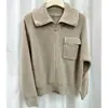 Cárdigan de punto color caqui de manga larga con cuello medio alto para mujer, nuevo modelo otoño e invierno 2026, top versátil de mezcla de cachemira y lana