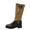 Botas de Caballero para Mujer 2026 Estilo Nuevo Botas Largas Tacón Grueso Marrón Botas Altas Retro Piel Suave Arrugado Apilado Patchwork Botas Largas