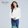 Camisa Elegante de Solapa de Seda de Manga Larga de Color Sólido para Mujer 100% Seda de Morera Ropa Exterior Aspecto Adelgazante Top Camisa de Seda al por Mayor