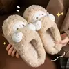Pantuflas de algodón para mujer 2026 modelo nuevo para otoño e invierno, uso en interiores en casa, de suela gruesa, cálidas, de felpa, de felpa de dibujos animados lindas