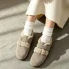 Nuevos Zapatos Birkenstock Versátiles Mate Redondos para Mujer Otoño/Invierno 2026, Zapatos de Piel Retro con Aumento de Altura Forrados de Felpa, Zapatos de Algodón del Noreste