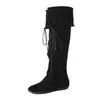 Botas de Gamuza con Flecos para Mujer Botas de Montar Otoño Invierno Nuevas Piel Genuina Punta Redonda Suela Plana Con Cordones Botas Hasta la Rodilla Botas de Vacaciones para Mujer