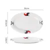 Prato de Peixe Galo Cerâmico Nostálgico Retrô Oval Grande Profundo Prato de Peixe Doméstico Prato para Peixe Cozido no Vapor Utensílios de Mesa para Micro-ondas