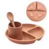 Conjunto de três peças de prato de silicone com ventosa pequena, copo d'água, conjunto de colher e garfo, conjunto de alimentação de silicone para bebês