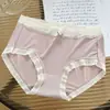 Pantis de Seda de Hielo con Lazo para Mujer, Alta Elasticidad, Contraste de Color, Dulces, para Chicas Jóvenes y Estudiantes, Transpirables, Estilo Japonés, Cintura Media, Bragas Triángulo sin Costuras