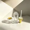 Ventas directas desde la fábrica de origen: Nuevas botellas dispensadoras de vidrio cuadradas de fondo grueso de alta gama para cuidado de la piel con cabezales de bomba electroplateados, disponibles en stock