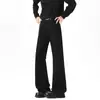 Calça Jeans Preta Flare com Botões para Homens e Mulheres, Estilo Relaxado com Vibe Hip-Hop, Calça Casual Slim-Fit Reta de Comprimento Total