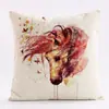 Serie de Fundas de Almohada de Lino con Patrón de Caballo en Acuarela de Dibujos Animados Especial Transfronterizo para Sala de Estar de Casa Cubierta de Cojín para Cama Lateral
