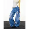 Jeans largos de pierna ancha para mujer, diseño patchwork bordado estilo americano transfronterizo, nuevos 2026, corte holgado, adelgazantes, versátiles, para hombre