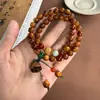 Pulsera de Madera de Ciprés Taihang Rica en Aceite, Cuentas Budistas de Madera, Pulsera de Doble Círculo Coleccionable de Madera de Ciprés y Ágata Gris al por Mayor