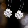 Pendientes de Flor de Cristal con Aguja de Plata 925 Estilo Coreano Gama Alta Celebridad de Internet Dulces Dopamina Flor Zirconia Pendientes para Mujer
