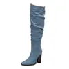 50 botas femininas transfronteiriças botas de cavaleiro empilhadas botas de tamanho grande botas de bico fino outono e inverno europeu e americano comércio exterior 40 salto super alto novo