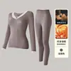 Conjunto de roupa íntima térmica feminina, com design fino, quente e sem costura, com gola de renda, perfeito para usar por baixo de outras roupas.