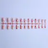 24 Piezas de Uñas Portátiles Cuadradas Cortas Galvanizadas para el Día de San Valentín Transfronterizo Uñas Francesas Blancas con Corazones Rosas de Alta Gama Venta al por Mayor