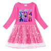 Vestido de Princesa com Lantejoulas Arco-Íris e Malha para Meninas, Manga Curta de Verão, Manga Longa Primavera-Outono, Grupo Kpop Hunter Girl