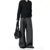 Calça retrô de cor sólida drapeada estilo rua americano 2026 para homens, calça longa casual versátil da moda, perna larga, folgada, estilo old money