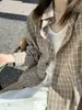 Camisa a Cuadros Azules de Manga Larga para Mujer Primavera, Verano y Otoño Nueva Camisa Protectora Solar Estilo Perezoso Holgada Versátil Top Chaqueta Delgada