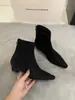Versión de piel de oveja~Botines finos de punta estilo francés para primavera y otoño, botines de tacón medio, botines Chelsea elásticos para mujer, botines Martin de tacón grueso