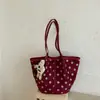 Bolso tipo cubo de lunares y bloques de color estilo coreano, bolso de mano grande de alta capacidad para el día a día, bolso de hombro de diseño de nicho moderno