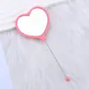 Espejo de Maquillaje de Mano con Forma de Corazón DIY Espejo con Perlas Portátil Espejo de Maquillaje de un Solo Lado Espejo de Maquillaje de Corazón de Plástico Venta al por Mayor