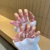 Manicura Blanca con Florales Franceses y Moño para Chica de Temperamento Suave, Hecha Semi-a Mano, Producto Terminado, Pegatinas de Uñas Removibles