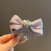 Peine de Pelo de Alta Gama con Perlas y Lazo Morado Dulce para Mujer, Pasador Elegante y Único Estilo Ins para Controlar el Cabello Suelto