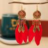 Pendientes largos con borlas y margaritas redondas pintadas al óleo de Yiwu Jewelry, pendientes de plumas blancas para mujer, pendientes europeos y americanos, productos básicos