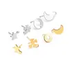 Pendientes de Acero Inoxidable Transfronterizos Europeos y Americanos Accesorios Pendientes Estrella de Cinco Puntas Luna Trébol Pendientes Joyería Hecha a Mano DIY Hebilla