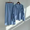 2025 Transfronteiriço Amazon feminino retrô plus size algodão e linho conjunto camisa calça solta cintura alta conjunto de duas peças feminino
