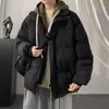 Chamarra acolchada de algodón estilo americano de dos piezas falsas para hombre, abrigo acolchado con capucha de corte holgado de moda para invierno para adolescentes