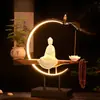 Luminária de Mesa em Cerâmica Roxa Estilo Zen Chinês, Incensário de Refluxo para Sala de Estar, Desktop, Interior, Ornamento de Aromaterapia de Agarwood, Porcelana Branca