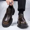 Zapatos Derby de cuero para hombre estilo británico con cordones, zapatos de cuero para exteriores, tendencia gruesa, casual, formal, zapatos de cuero al por mayor
