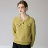 Jaqueta de Tricô com Lapela 100% Caxemira Premium para Mulheres, Estilo Coreano, Zíper, Manga Longa, Cardigã de Caxemira Macio e Jovem para Outono e Inverno