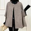 2023 outono e inverno Novo casaco feminino Cape capa design de comprimento médio casaco cardigan xadrez casaco de lã 4 cores