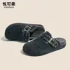 Birkenstock de Pelúcia com Solado Grosso Feminino 2026 Outono/Inverno Novos Sapatos de Algodão Sapatos Birkenstock Cinza Sapatos Fechados Meio Abertos Chinelos Sapatos Quentes Peludos
