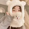 Chapéu de Proteção para Orelhas de Urso Fofo Forrado com Lã Estilo Coreano Chapéu de Inverno para Ciclismo Máscara à Prova de Vento Lenço de Pescoço Versátil Chapéu Tudo-em-Um
