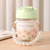 Bonito Vaso de Vidrio con Perlas al por Mayor para Mujer con Popote, Taza de Café Acompañante, Vaso Doble para Beber, Recuerdo de Alta Gama