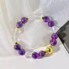 Pulsera básica para el día a día estilo 10mmins con diseño de bloques de color de cristal blanco natural y amatista