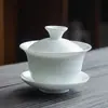 Tapa Cuenco de Té Cuenco con Tapa de Cerámica Cuenco con Tapa de los Tres Talentos Set de Té Piezas de Repuesto Tapa de Té Gongfu Individual Exquisita Tapa de Té Grande Blanca Alta No