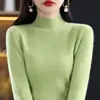 Suéter básico de punto de cuello alto medio para mujer, cómodo, versátil, corte ajustado, otoño e invierno, adelgazante, gris