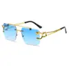 Gafas de Sol Cuadradas sin Montura de Doble Puente con Borde Cortado Populares para Hombres Moda Europea y Americana Gafas de Sol de Moda con Cabeza de Leopardo para Mujeres Venta al por Mayor