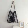 Bufanda de Seda Francesa Estampado de Arte Doble Cara Bolso Tote Gran Capacidad Bolso de Viaje Bolso de Hombro con Cuentas para Axila Bolso de Mano para Mujeres